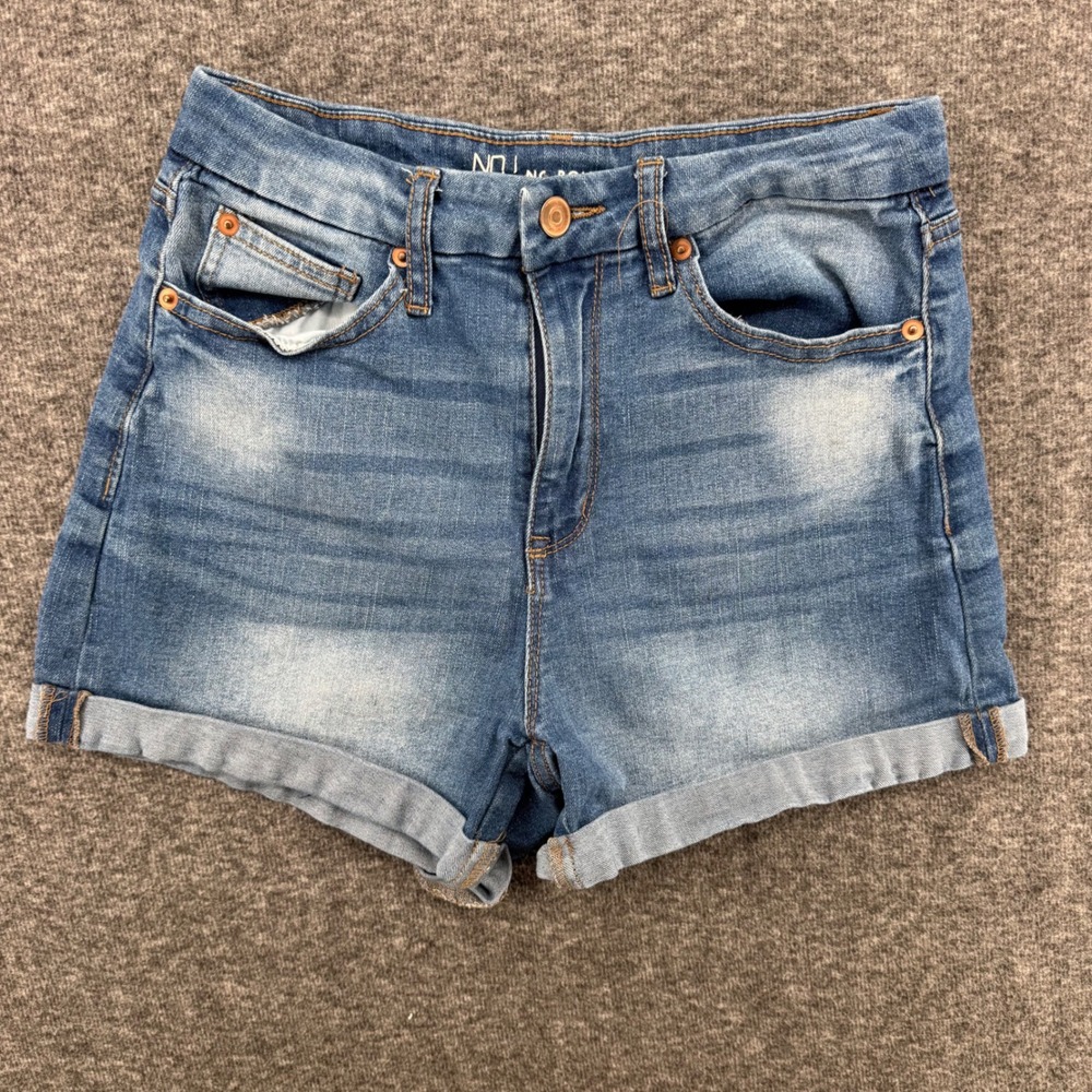 No Boundaries Womens High Rise Cuffed Denim Shorts Medium Wash Blue Size 7‎